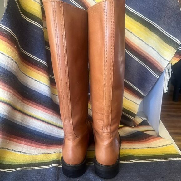 Mango Womens' 9 Leather Riding BootsTan With Black Rubber Soles Elegant Design - Picture 3 of 7